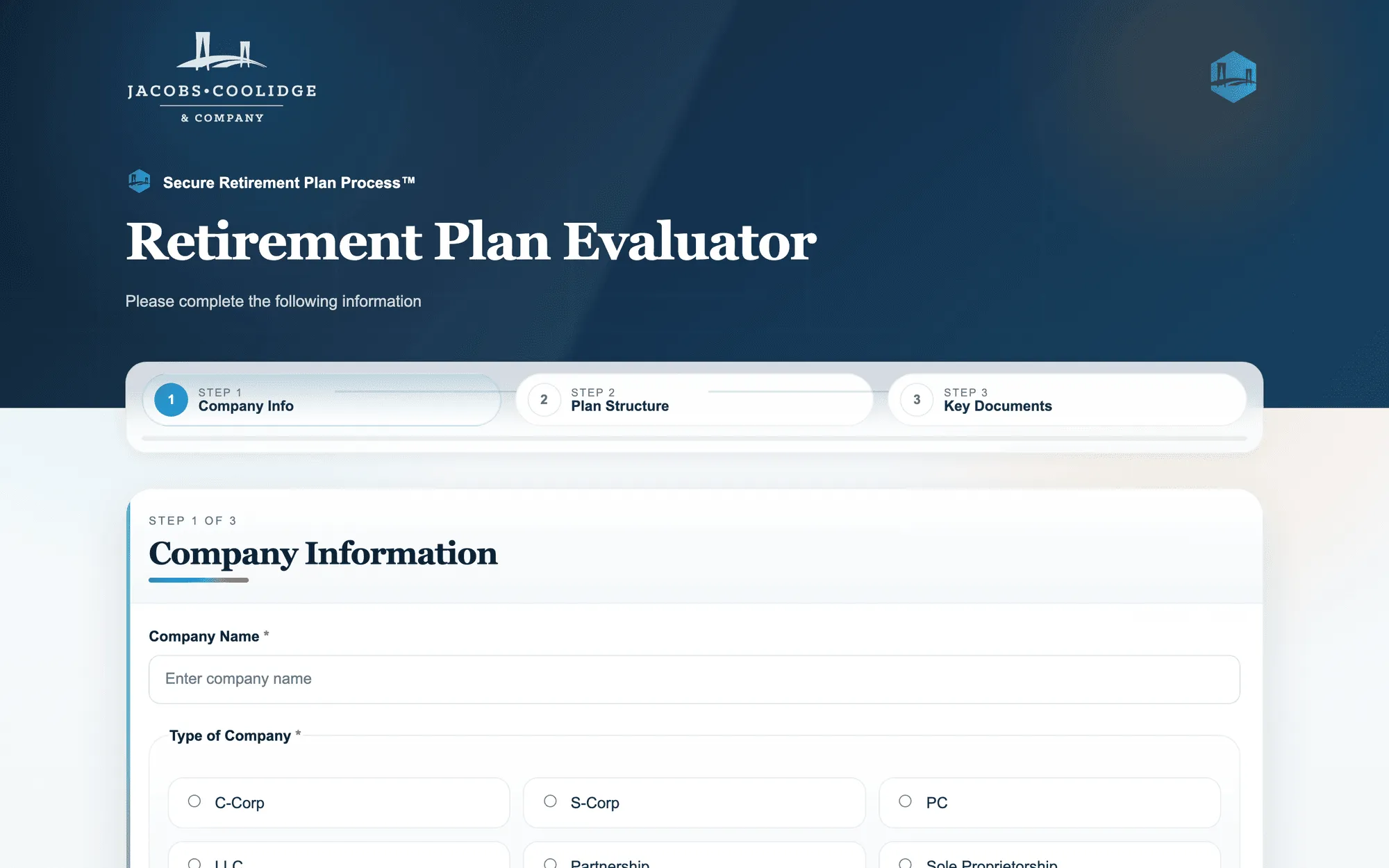 JCC Retirement Plan Evaluator screenshot